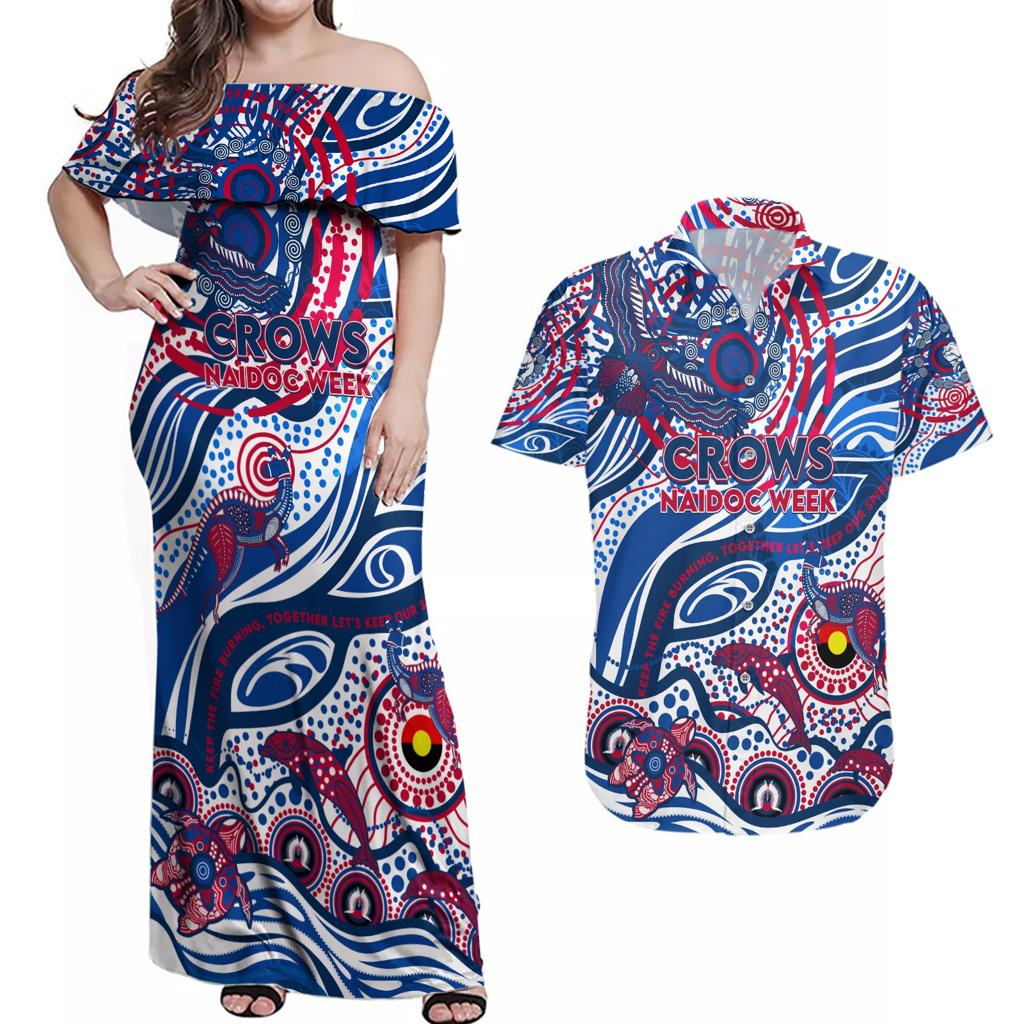 Custom NAIDOC Week 2024 Bulldogs Couples Matching Off Shoulder Maxi Dress and Hawaiian Shirt Aboriginal Animals Keep The Fire Burning
