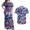 Custom NAIDOC Week 2024 Bulldogs Couples Matching Off Shoulder Maxi Dress and Hawaiian Shirt Aboriginal Animals Keep The Fire Burning