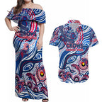 Custom NAIDOC Week 2024 Bulldogs Couples Matching Off Shoulder Maxi Dress and Hawaiian Shirt Aboriginal Animals Keep The Fire Burning