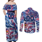 Custom NAIDOC Week 2024 Bulldogs Couples Matching Off Shoulder Maxi Dress and Long Sleeve Button Shirt Aboriginal Animals Keep The Fire Burning
