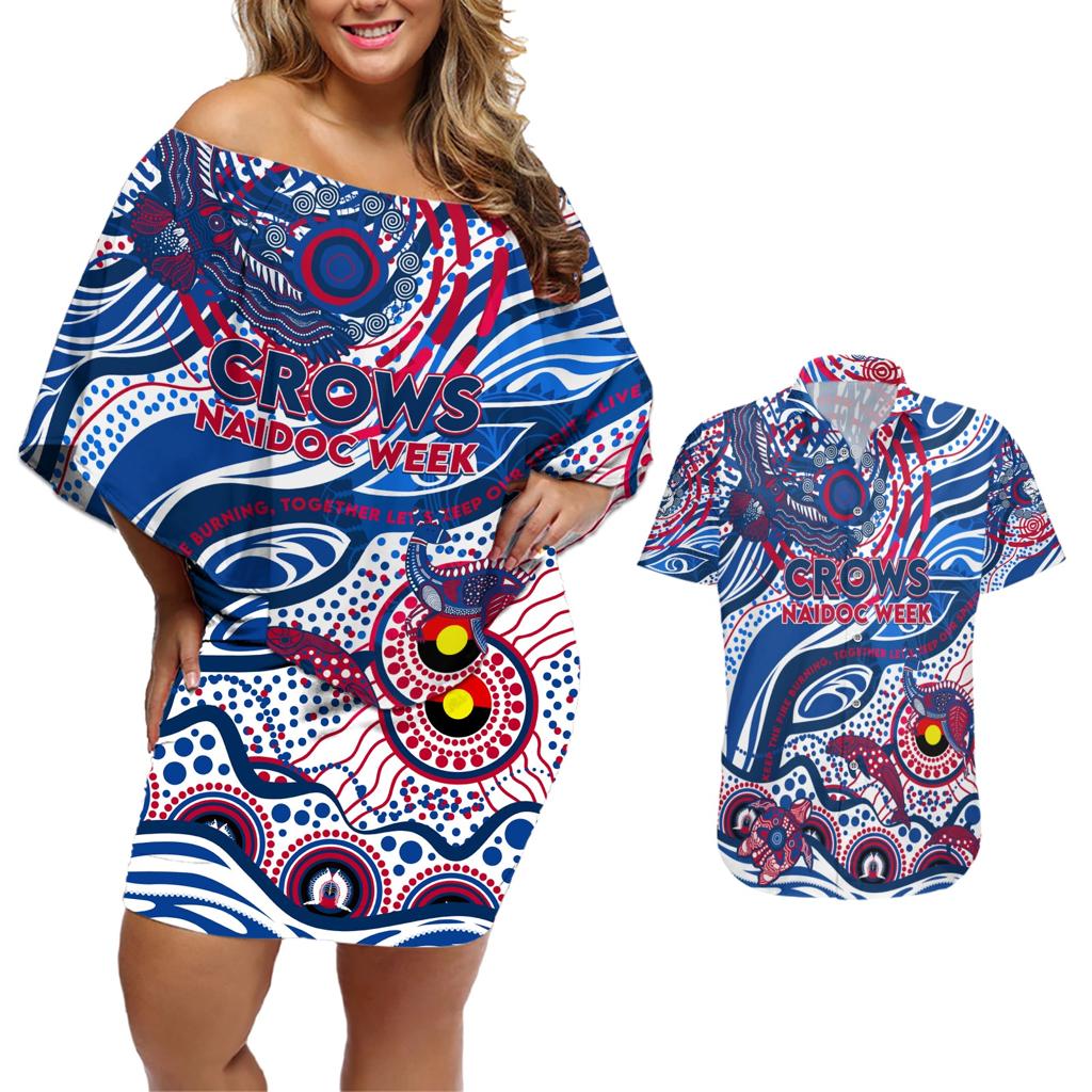 Custom NAIDOC Week 2024 Bulldogs Couples Matching Off Shoulder Short Dress and Hawaiian Shirt Aboriginal Animals Keep The Fire Burning