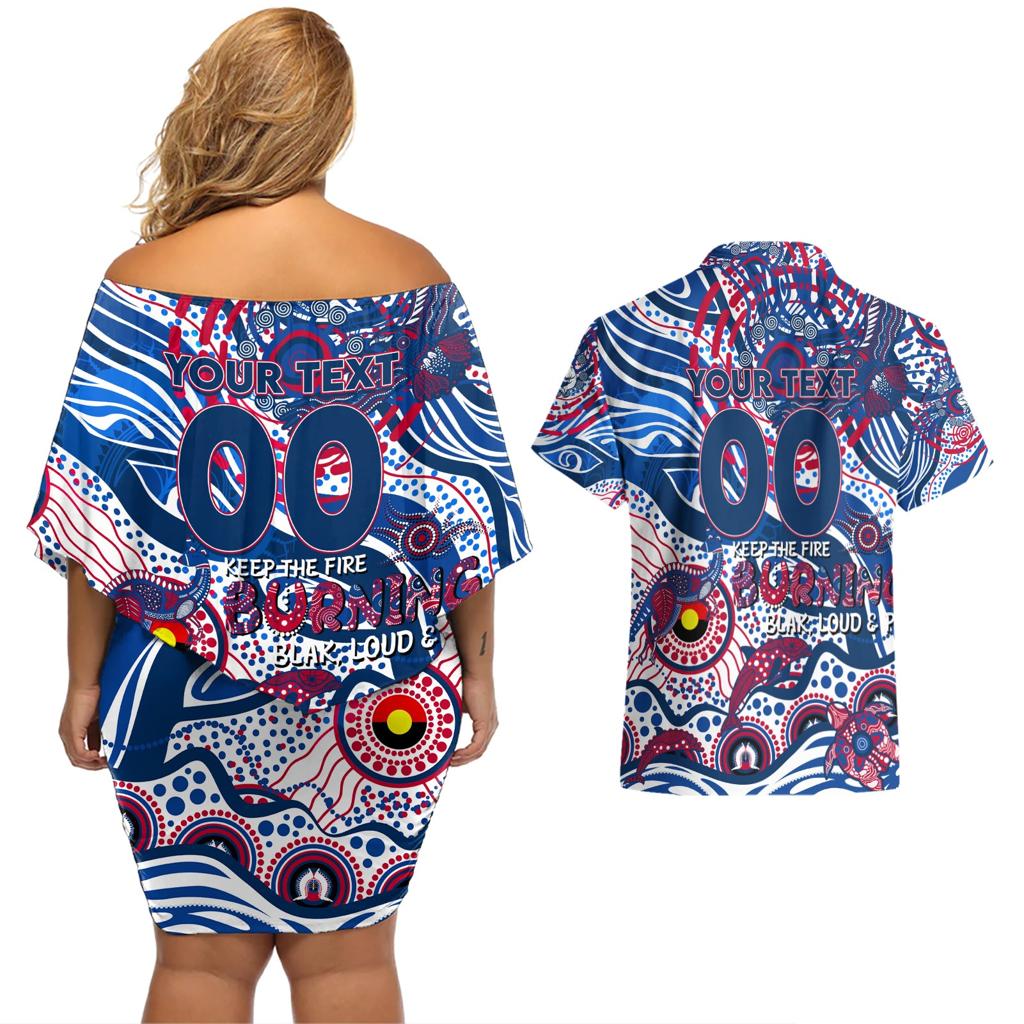 Custom NAIDOC Week 2024 Bulldogs Couples Matching Off Shoulder Short Dress and Hawaiian Shirt Aboriginal Animals Keep The Fire Burning