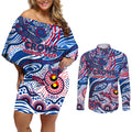 Custom NAIDOC Week 2024 Bulldogs Couples Matching Off Shoulder Short Dress and Long Sleeve Button Shirt Aboriginal Animals Keep The Fire Burning
