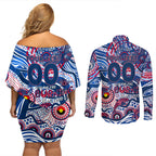 Custom NAIDOC Week 2024 Bulldogs Couples Matching Off Shoulder Short Dress and Long Sleeve Button Shirt Aboriginal Animals Keep The Fire Burning