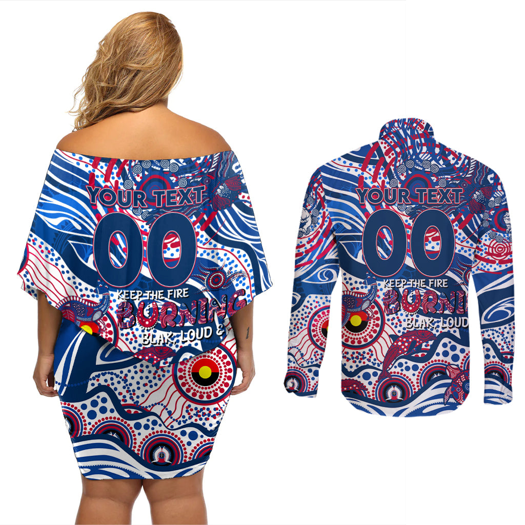 Custom NAIDOC Week 2024 Bulldogs Couples Matching Off Shoulder Short Dress and Long Sleeve Button Shirt Aboriginal Animals Keep The Fire Burning