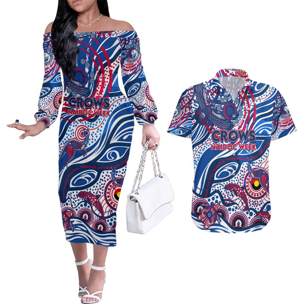 Custom NAIDOC Week 2024 Bulldogs Couples Matching Off The Shoulder Long Sleeve Dress and Hawaiian Shirt Aboriginal Animals Keep The Fire Burning