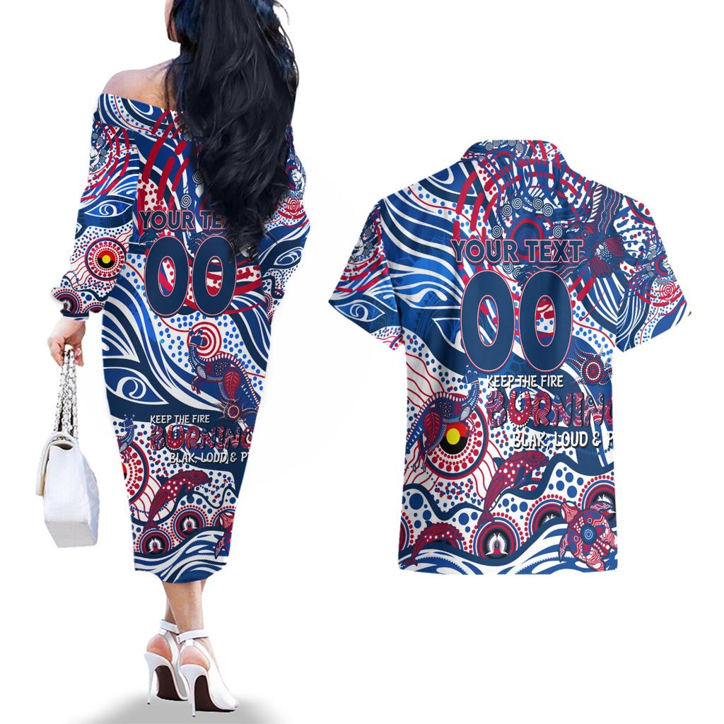 Custom NAIDOC Week 2024 Bulldogs Couples Matching Off The Shoulder Long Sleeve Dress and Hawaiian Shirt Aboriginal Animals Keep The Fire Burning