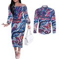 Custom NAIDOC Week 2024 Bulldogs Couples Matching Off The Shoulder Long Sleeve Dress and Long Sleeve Button Shirt Aboriginal Animals Keep The Fire Burning