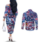 Custom NAIDOC Week 2024 Bulldogs Couples Matching Off The Shoulder Long Sleeve Dress and Long Sleeve Button Shirt Aboriginal Animals Keep The Fire Burning