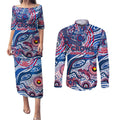 Custom NAIDOC Week 2024 Bulldogs Couples Matching Puletasi and Long Sleeve Button Shirt Aboriginal Animals Keep The Fire Burning