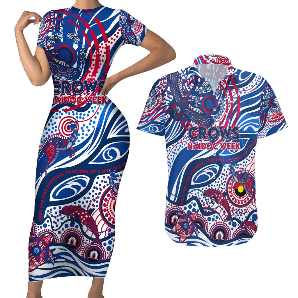 Custom NAIDOC Week 2024 Bulldogs Couples Matching Short Sleeve Bodycon Dress and Hawaiian Shirt Aboriginal Animals Keep The Fire Burning