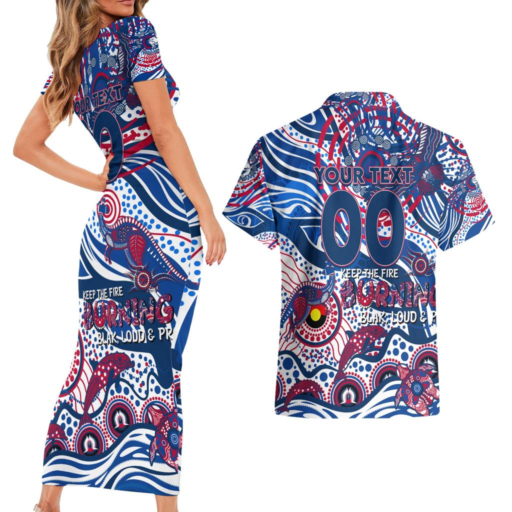 Custom NAIDOC Week 2024 Bulldogs Couples Matching Short Sleeve Bodycon Dress and Hawaiian Shirt Aboriginal Animals Keep The Fire Burning