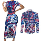 Custom NAIDOC Week 2024 Bulldogs Couples Matching Short Sleeve Bodycon Dress and Long Sleeve Button Shirt Aboriginal Animals Keep The Fire Burning