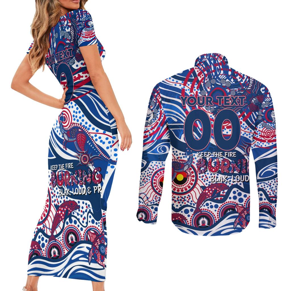 Custom NAIDOC Week 2024 Bulldogs Couples Matching Short Sleeve Bodycon Dress and Long Sleeve Button Shirt Aboriginal Animals Keep The Fire Burning