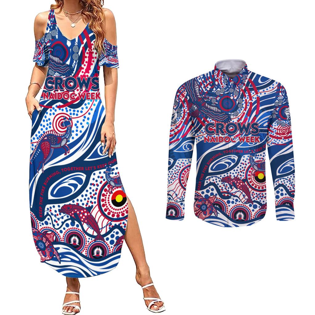 Custom NAIDOC Week 2024 Bulldogs Couples Matching Summer Maxi Dress and Long Sleeve Button Shirt Aboriginal Animals Keep The Fire Burning