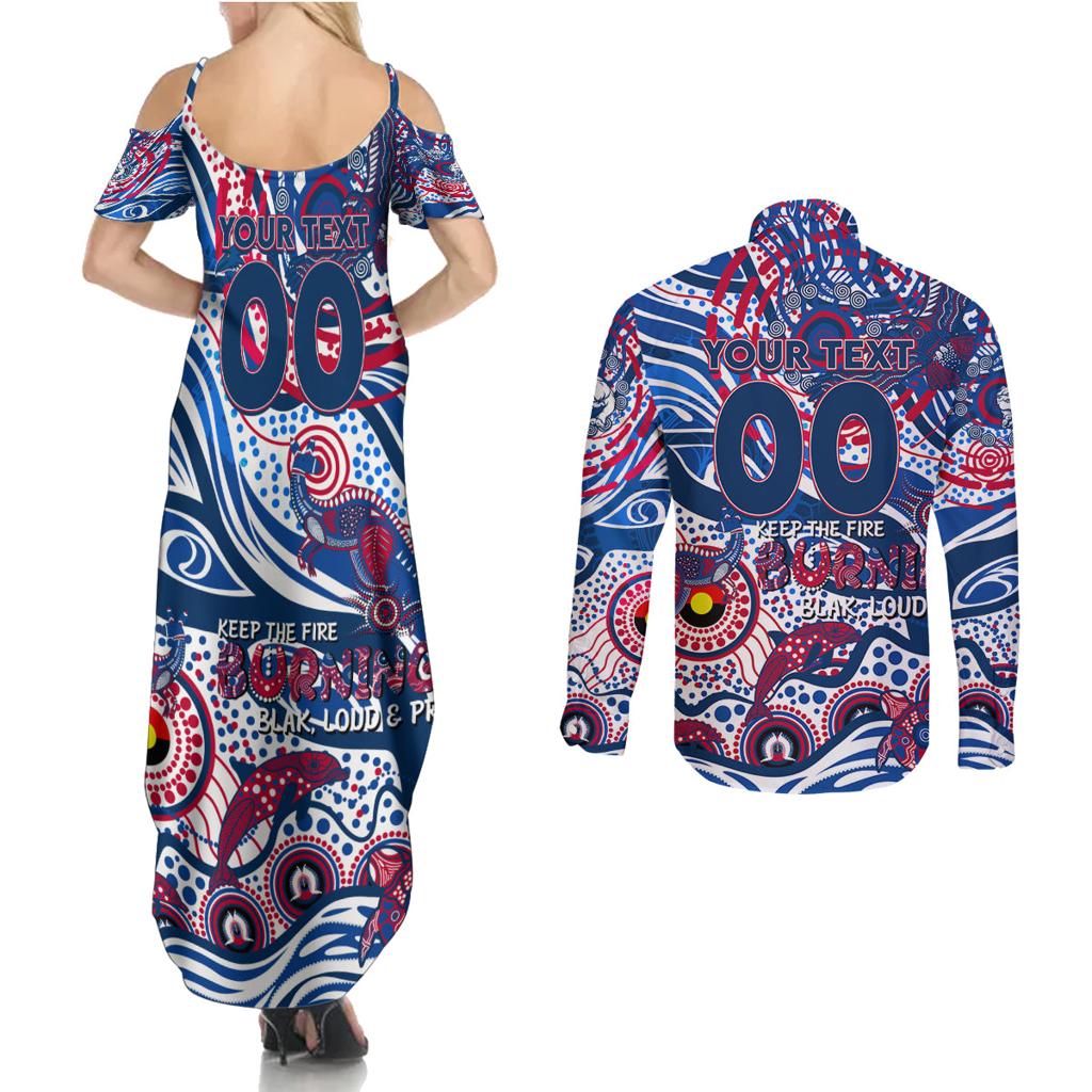 Custom NAIDOC Week 2024 Bulldogs Couples Matching Summer Maxi Dress and Long Sleeve Button Shirt Aboriginal Animals Keep The Fire Burning