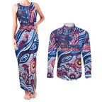 Custom NAIDOC Week 2024 Bulldogs Couples Matching Tank Maxi Dress and Long Sleeve Button Shirt Aboriginal Animals Keep The Fire Burning