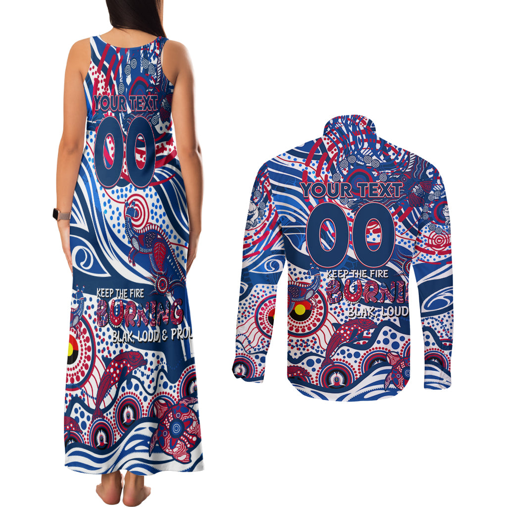 Custom NAIDOC Week 2024 Bulldogs Couples Matching Tank Maxi Dress and Long Sleeve Button Shirt Aboriginal Animals Keep The Fire Burning