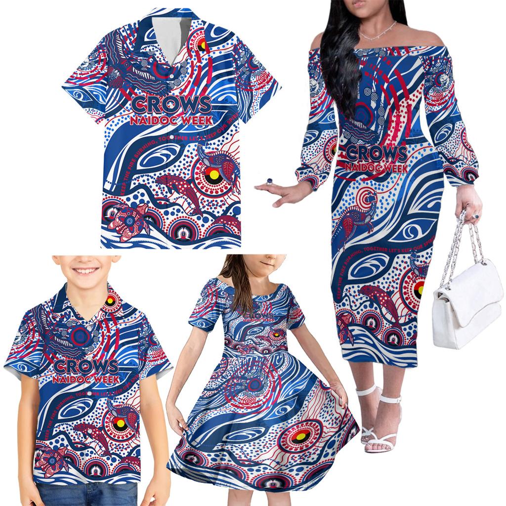 Custom NAIDOC Week 2024 Bulldogs Family Matching Off The Shoulder Long Sleeve Dress and Hawaiian Shirt Aboriginal Animals Keep The Fire Burning