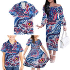 Custom NAIDOC Week 2024 Bulldogs Family Matching Off The Shoulder Long Sleeve Dress and Hawaiian Shirt Aboriginal Animals Keep The Fire Burning