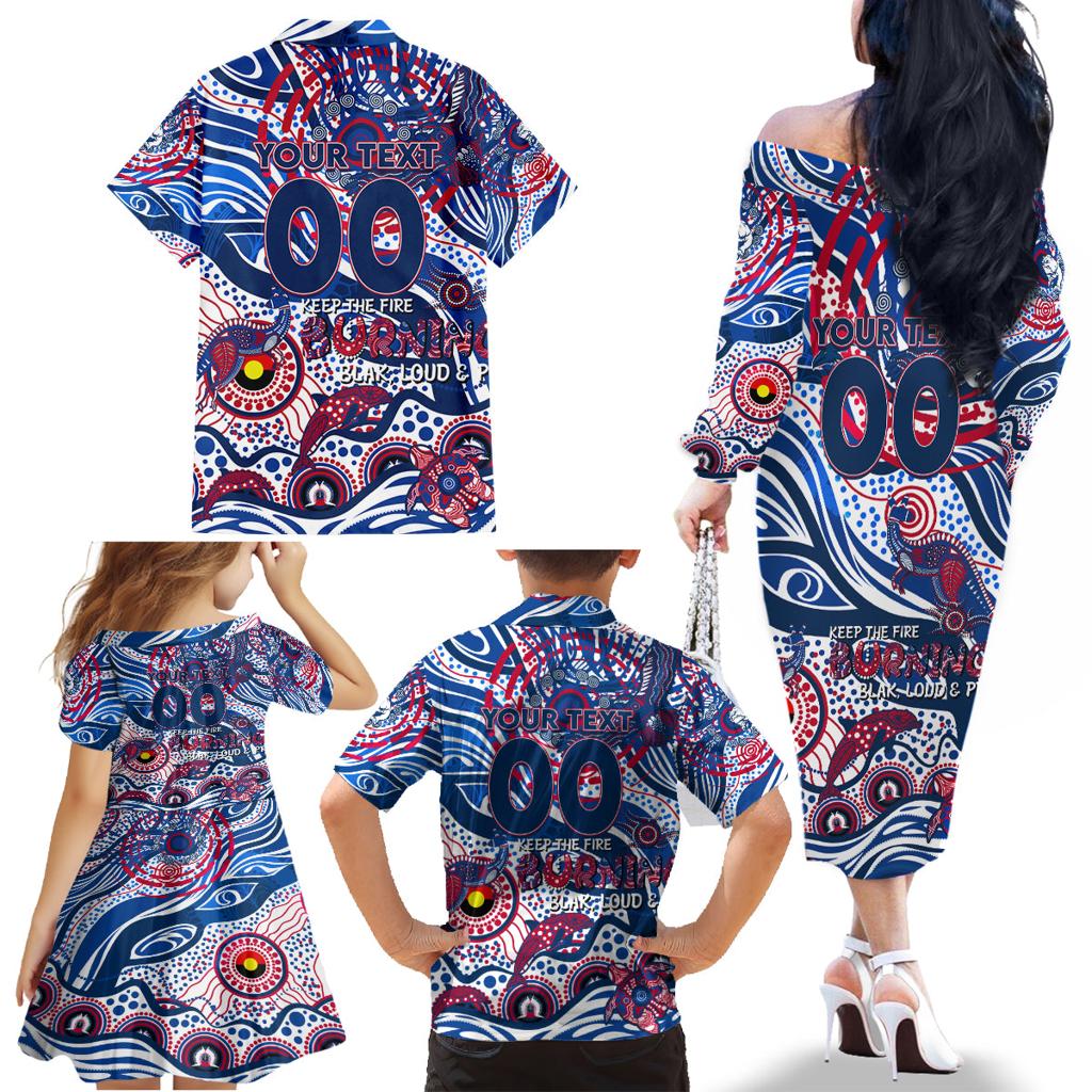 Custom NAIDOC Week 2024 Bulldogs Family Matching Off The Shoulder Long Sleeve Dress and Hawaiian Shirt Aboriginal Animals Keep The Fire Burning