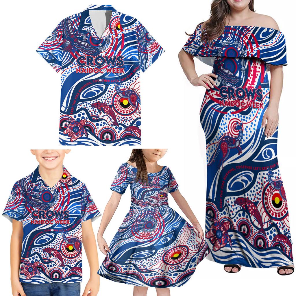 Custom NAIDOC Week 2024 Bulldogs Family Matching Off Shoulder Maxi Dress and Hawaiian Shirt Aboriginal Animals Keep The Fire Burning