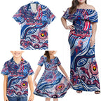 Custom NAIDOC Week 2024 Bulldogs Family Matching Off Shoulder Maxi Dress and Hawaiian Shirt Aboriginal Animals Keep The Fire Burning