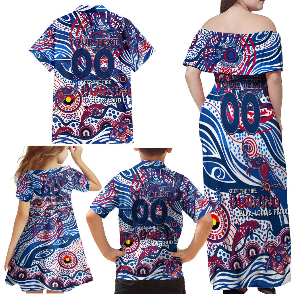 Custom NAIDOC Week 2024 Bulldogs Family Matching Off Shoulder Maxi Dress and Hawaiian Shirt Aboriginal Animals Keep The Fire Burning