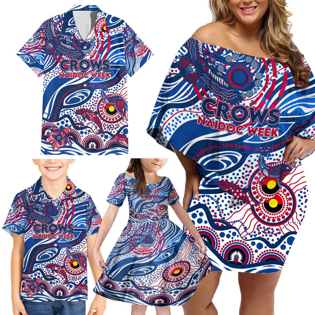 Custom NAIDOC Week 2024 Bulldogs Family Matching Off Shoulder Short Dress and Hawaiian Shirt Aboriginal Animals Keep The Fire Burning
