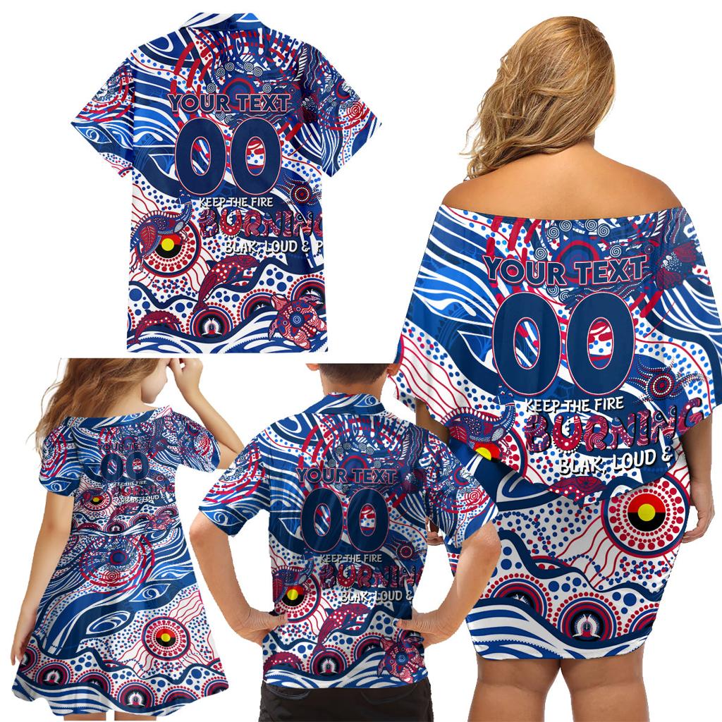 Custom NAIDOC Week 2024 Bulldogs Family Matching Off Shoulder Short Dress and Hawaiian Shirt Aboriginal Animals Keep The Fire Burning