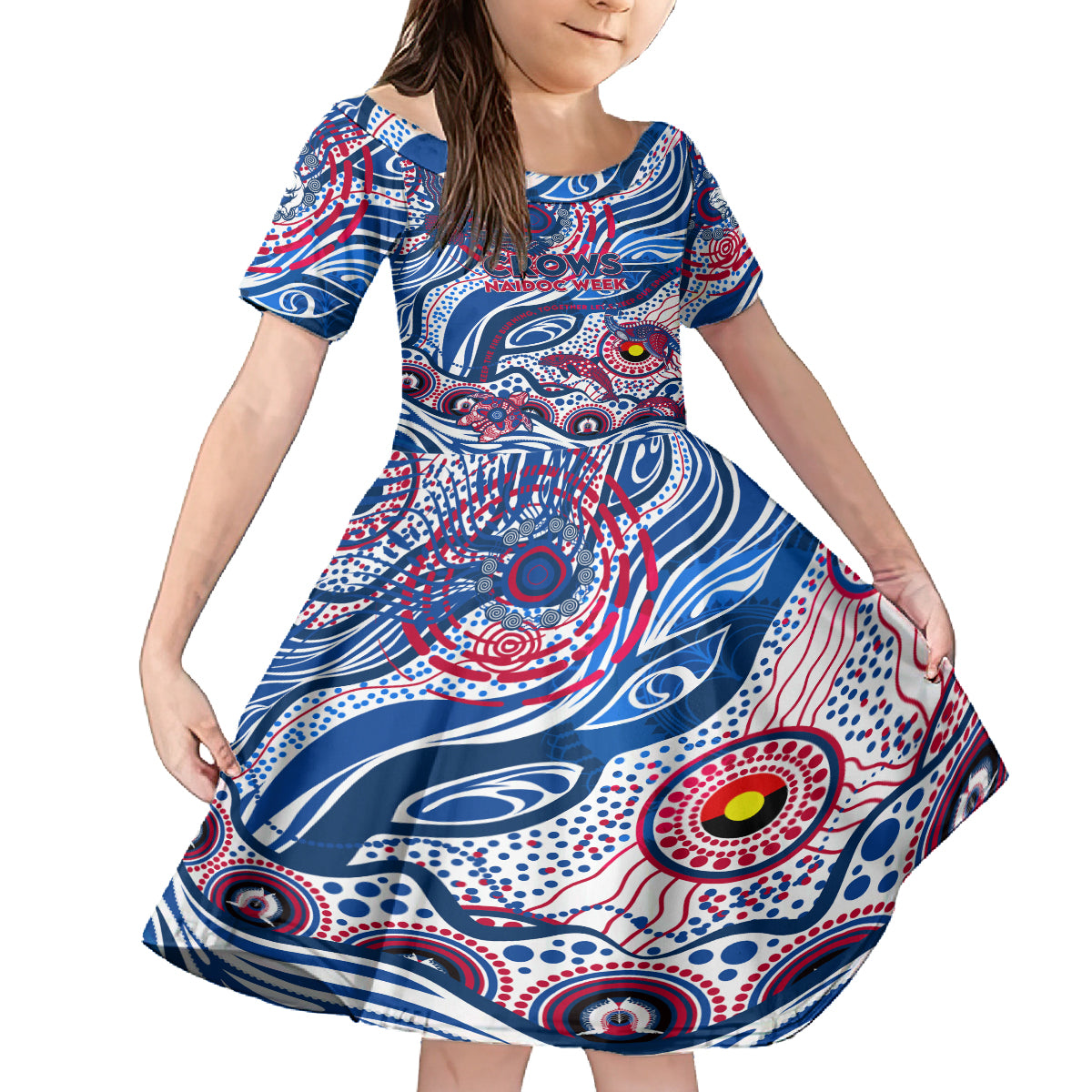 Custom NAIDOC Week 2024 Bulldogs Kid Short Sleeve Dress Aboriginal Animals Keep The Fire Burning