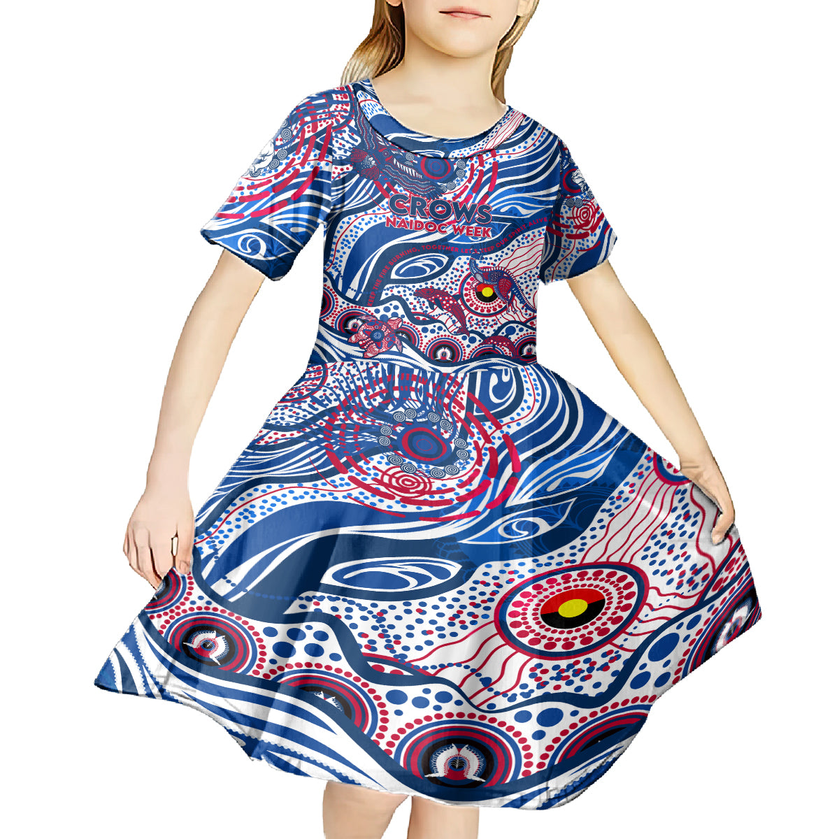 Custom NAIDOC Week 2024 Bulldogs Kid Short Sleeve Dress Aboriginal Animals Keep The Fire Burning