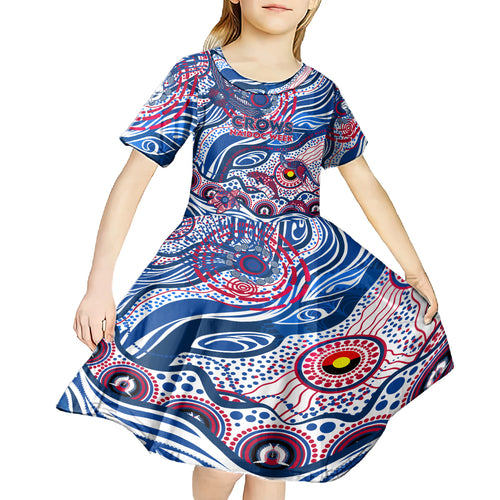 Custom NAIDOC Week 2024 Bulldogs Kid Short Sleeve Dress Aboriginal Animals Keep The Fire Burning