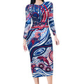 Custom NAIDOC Week 2024 Bulldogs Long Sleeve Bodycon Dress Aboriginal Animals Keep The Fire Burning