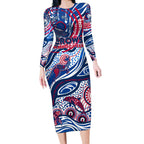 Custom NAIDOC Week 2024 Bulldogs Long Sleeve Bodycon Dress Aboriginal Animals Keep The Fire Burning