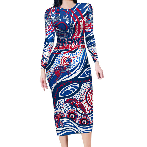Custom NAIDOC Week 2024 Bulldogs Long Sleeve Bodycon Dress Aboriginal Animals Keep The Fire Burning