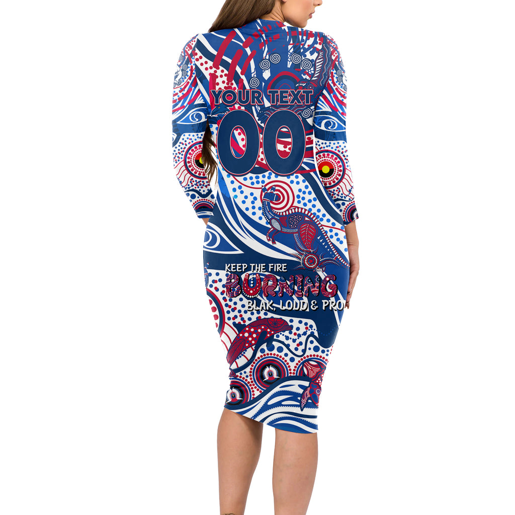 Custom NAIDOC Week 2024 Bulldogs Long Sleeve Bodycon Dress Aboriginal Animals Keep The Fire Burning