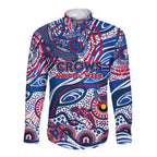 Custom NAIDOC Week 2024 Bulldogs Long Sleeve Button Shirt Aboriginal Animals Keep The Fire Burning