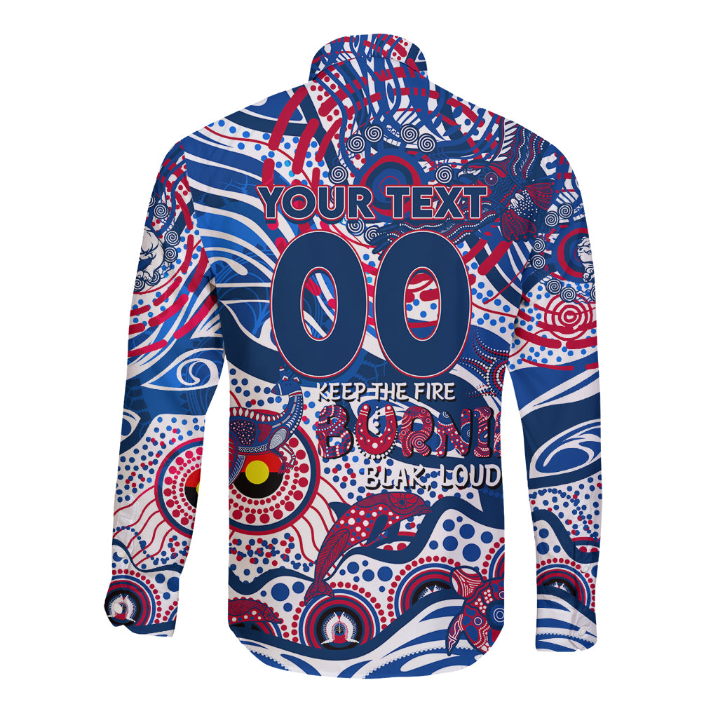 Custom NAIDOC Week 2024 Bulldogs Long Sleeve Button Shirt Aboriginal Animals Keep The Fire Burning