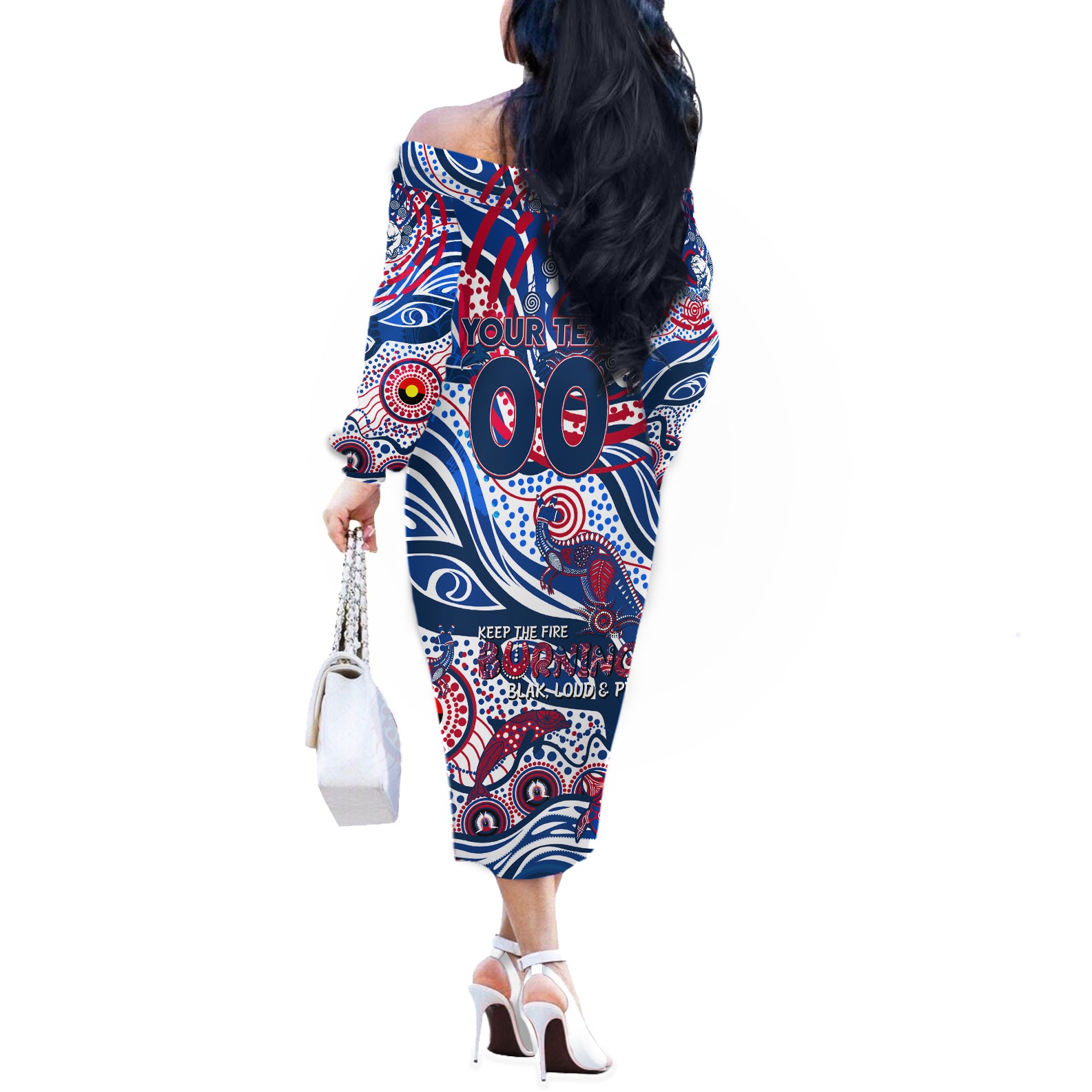 Custom NAIDOC Week 2024 Bulldogs Off The Shoulder Long Sleeve Dress Aboriginal Animals Keep The Fire Burning