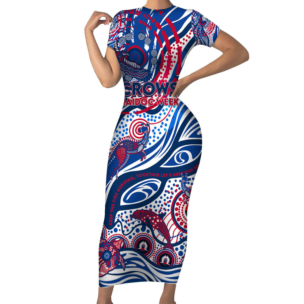 Custom NAIDOC Week 2024 Bulldogs Short Sleeve Bodycon Dress Aboriginal Animals Keep The Fire Burning