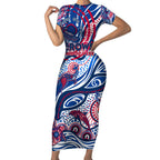 Custom NAIDOC Week 2024 Bulldogs Short Sleeve Bodycon Dress Aboriginal Animals Keep The Fire Burning