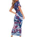 Custom NAIDOC Week 2024 Bulldogs Short Sleeve Bodycon Dress Aboriginal Animals Keep The Fire Burning