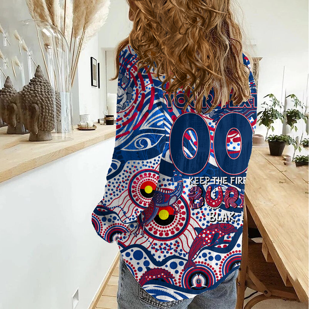 Custom NAIDOC Week 2024 Bulldogs Women Casual Shirt Aboriginal Animals Keep The Fire Burning