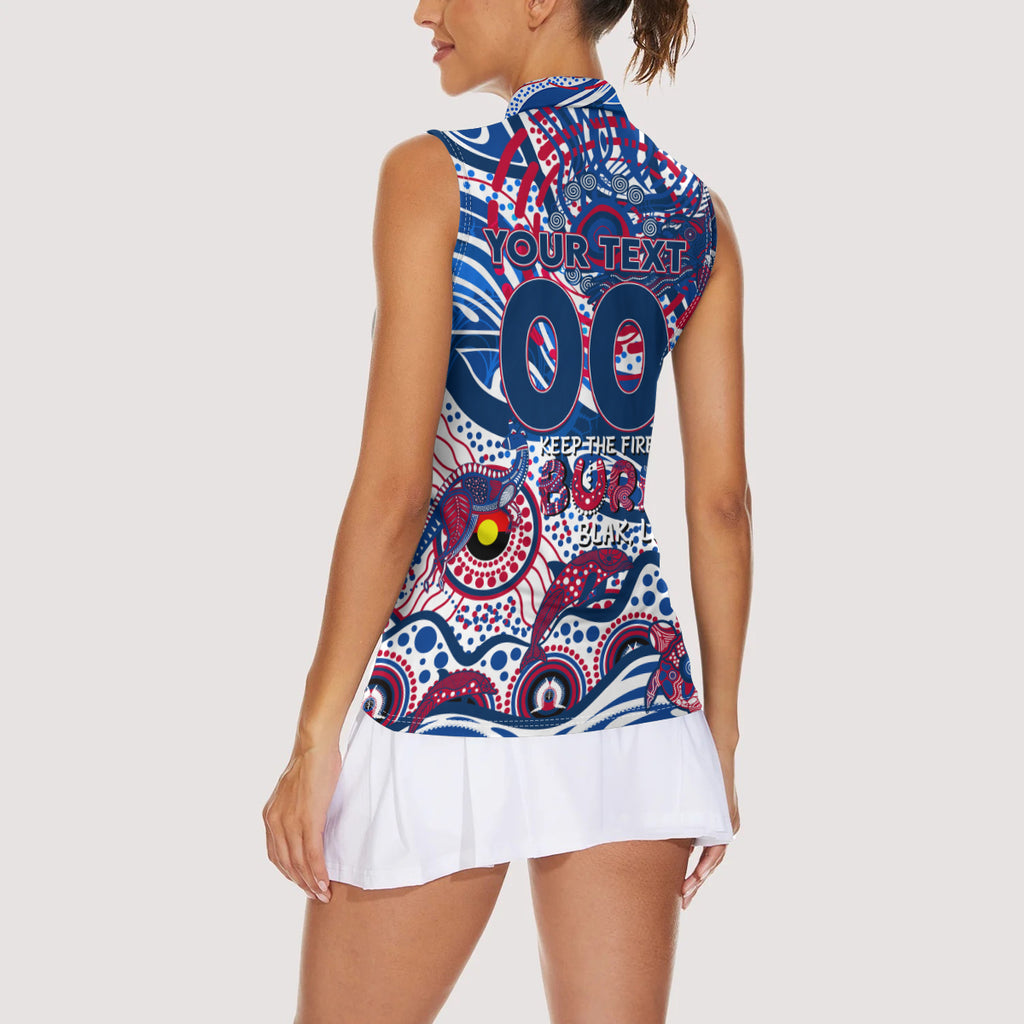 Custom NAIDOC Week 2024 Bulldogs Women Sleeveless Polo Shirt Aboriginal Animals Keep The Fire Burning
