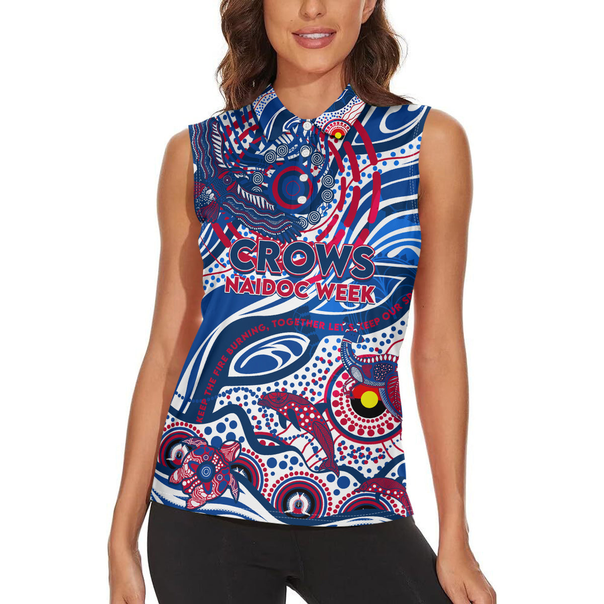 Custom NAIDOC Week 2024 Bulldogs Women Sleeveless Polo Shirt Aboriginal Animals Keep The Fire Burning