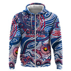 Custom NAIDOC Week 2024 Bulldogs Zip Hoodie Aboriginal Animals Keep The Fire Burning