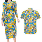 Koala Couples Matching Long Sleeve Bodycon Dress and Hawaiian Shirt Plumeria Flowers