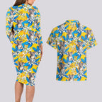 Koala Couples Matching Long Sleeve Bodycon Dress and Hawaiian Shirt Plumeria Flowers