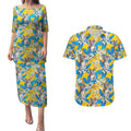 Koala Couples Matching Puletasi and Hawaiian Shirt Plumeria Flowers
